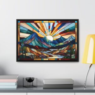 Stained Glass Window Effect Wall Art, Mountain Scene Canvas with Frame, Unique Wall Decor, Hang Anywhere